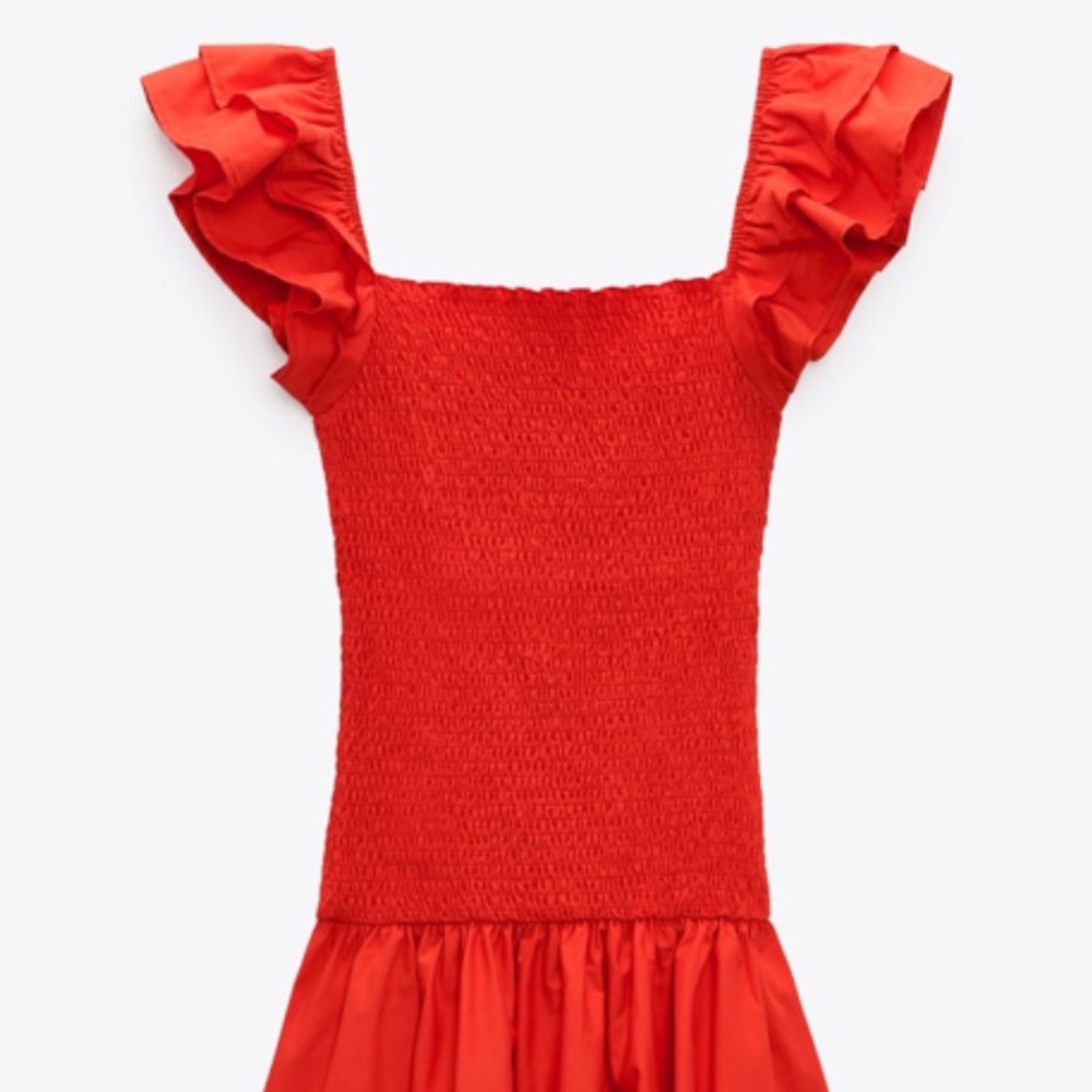 zara red ruffle dress